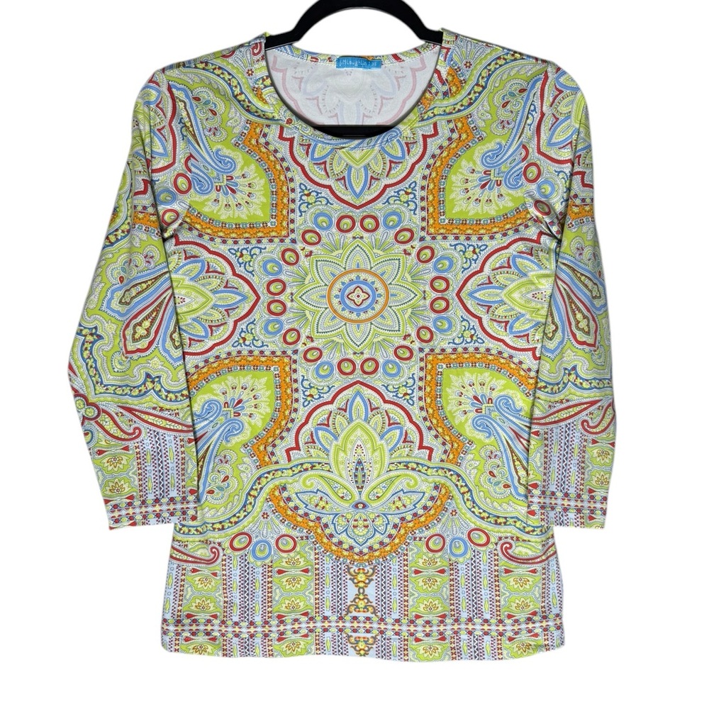 J McLaughlin Catalina Cloth 3/4 Long Sleeve Top Women’s size XS Colorful Paisley